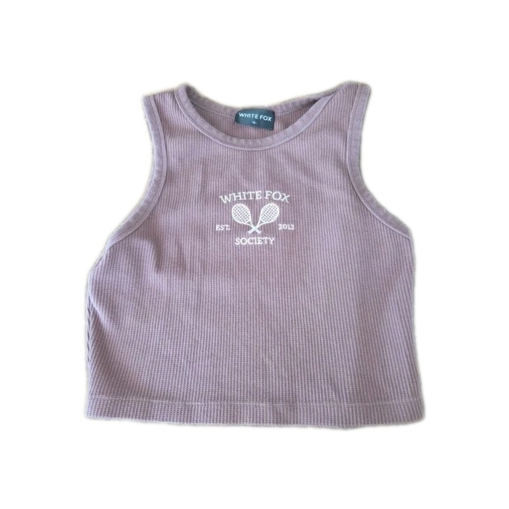 White Fox Crop Waffle Knit Tank Top,‎ Brown Size Small